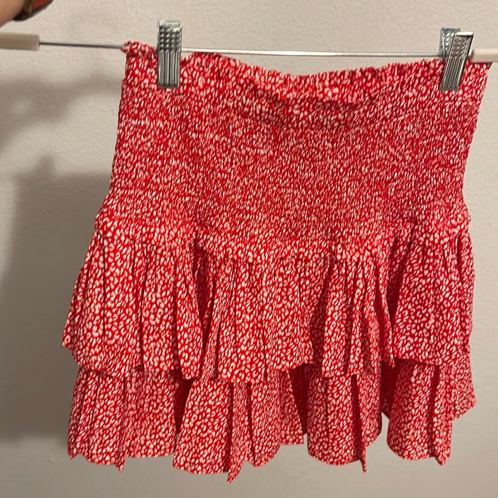 Red/White Print Ruffle Skirt